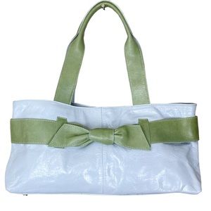 Vintage Roberta Gandolphi Italian Leather White And Light Green Bow Handbag